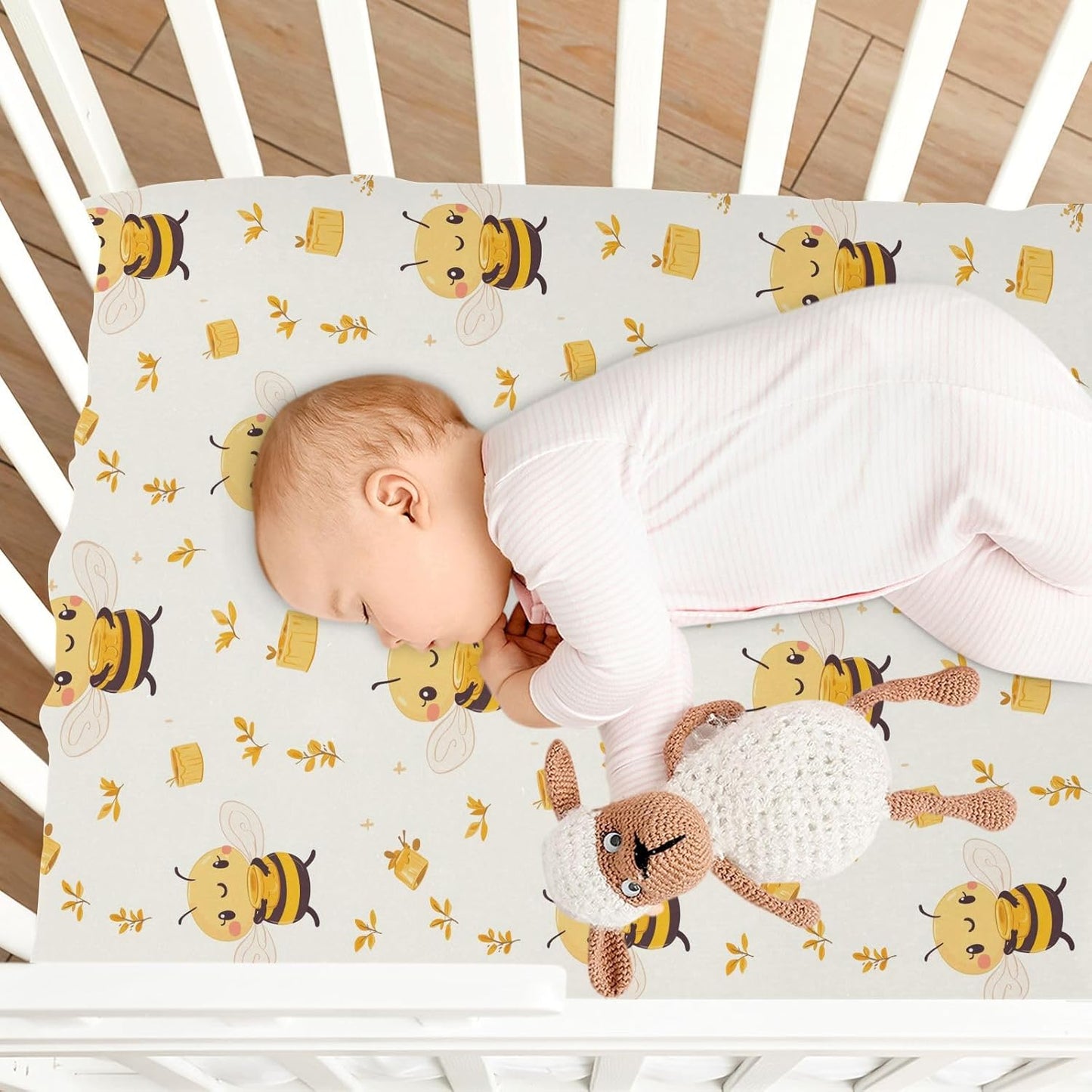 Fitted Crib Sheets Pink Checkered and Bows Stretchy Portable Playard Sheets for Baby Toddler, Breathable Soft Mini Crib Mattress 39 x 27 in for Boys and Girls