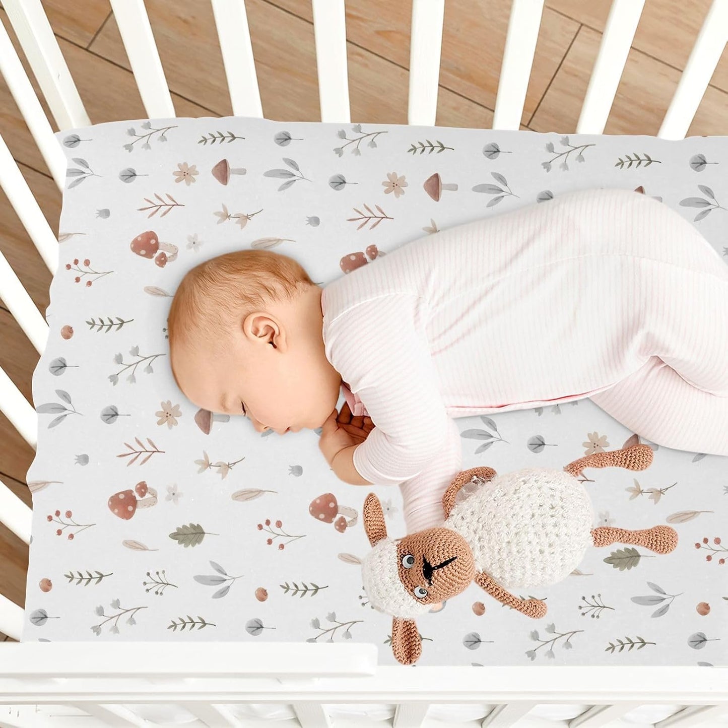 Fall Cute Mushroom Leaves Fitted Crib Sheets Stretchy Portable Playard Sheets for Baby Toddler, Breathable Soft Mini Crib Mattress 52 x 28 in for Boys and Girls