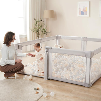 Doradotey Baby Playpen, Quick Setup Portable Baby Playard for Babies and Toddlers, Foldable Playpen Fence Indoors & Outdoor, Breathable Mesh Anti-Fall Play Pen 71x71, Grey