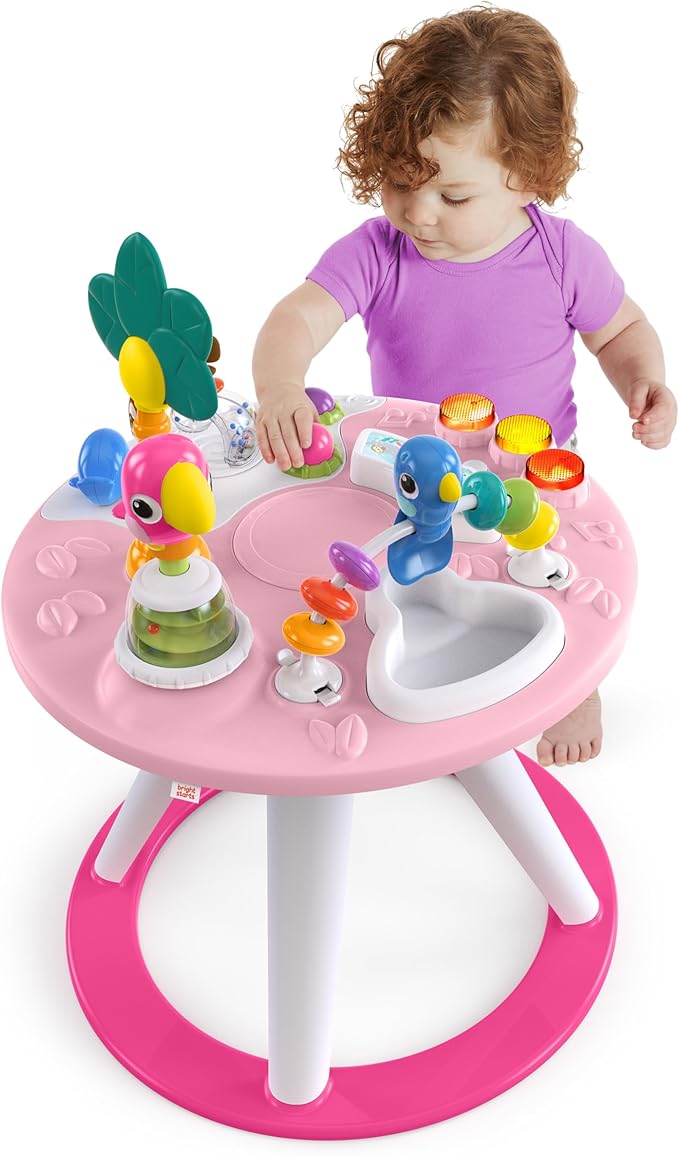 Bright Starts Around We Go 2-in-1 Baby Walker, Discovery Activity Center and Table, Tropic Coral, Ages 6 Months+