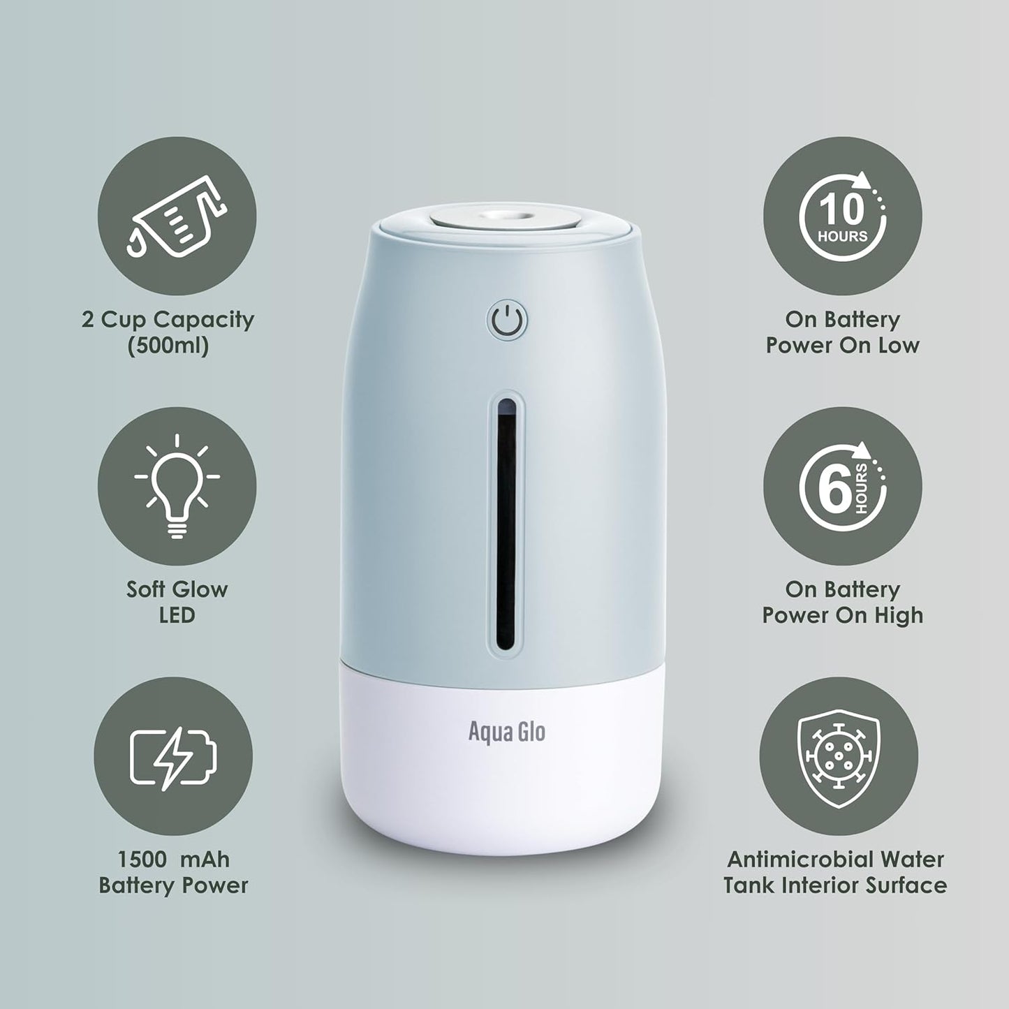 Aqua Glo Personal, Portable Humidifiers for Bedroom – Ultrasonic Cool Mist Humidifier with Built In Rechargeable Battery. Air Humidifier for Baby, Plants, Home, Office, Travel. Lavender