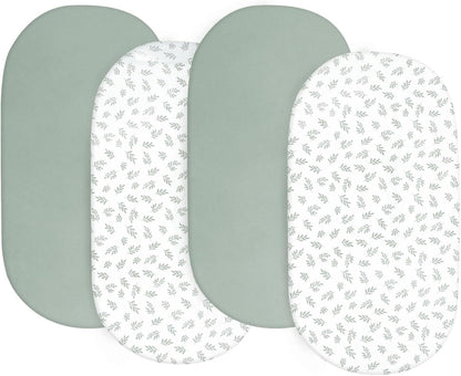 Baby Bassinet Sheets 4 Pack Fit for Baby Delight, Semphis, Kiniew, Jimglo, Cowiewie, JevrJeur, Newton Baby, AirClub, Mika Micky, Ezebaby and Besrey Bassinet, Green