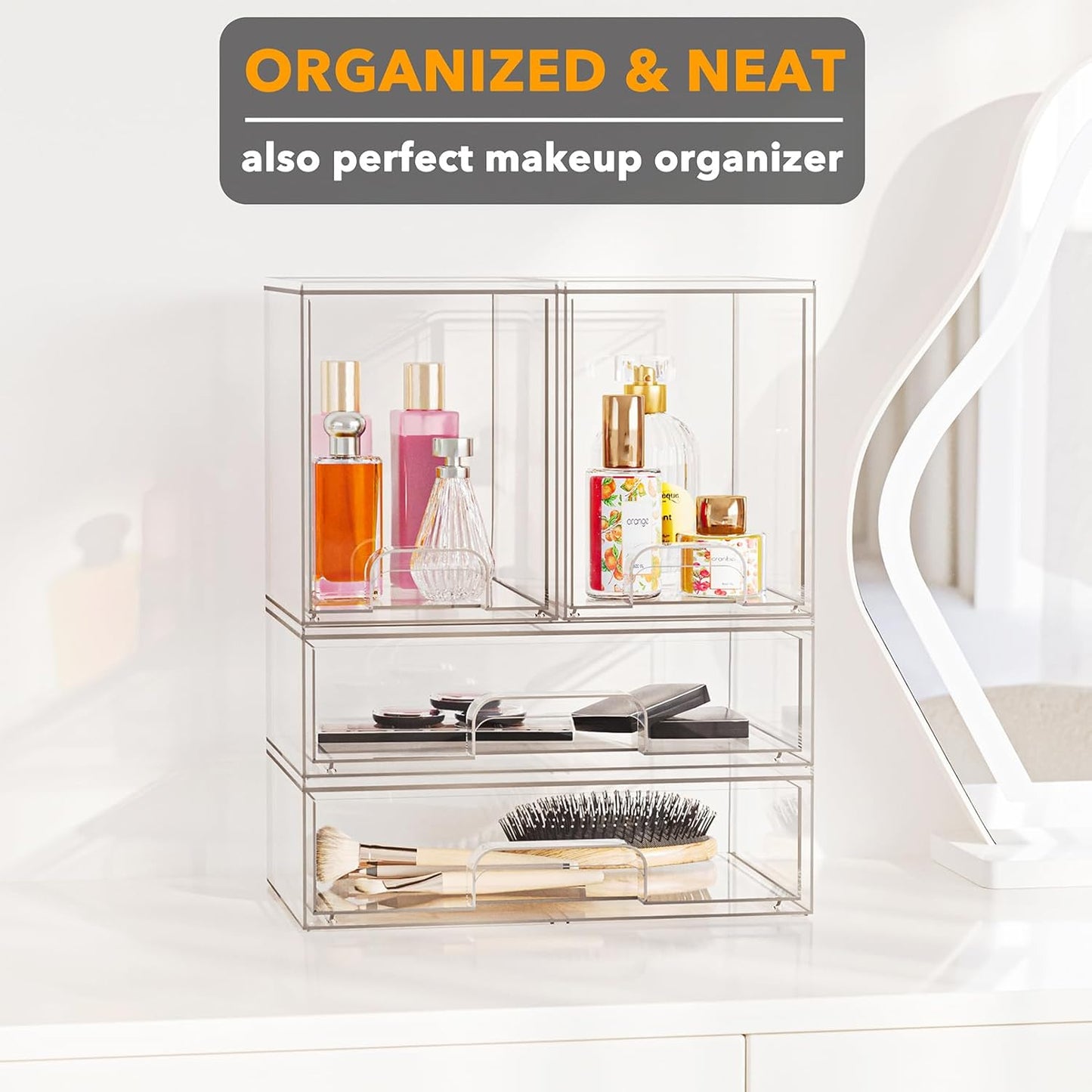 SpaceAid Bottle Storage Organizer Baby - Acrylic Bottles Station Organizer Container, Stackable Clear Drawers for Countertop, Vanity, Bathroom, Cabinet, Pantry Organization, 5 Pack, 2S2M1L, 15.4" H