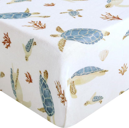 LifeTree Crib Sheets for Baby Unisex - Muslin Fitted Crib Sheets Toddler Bed Sheet, 70% Viscose from Bamboo and 30% Cotton, Fits Mini Crib & Pack and Play Playard, Bear, 26in x 38in