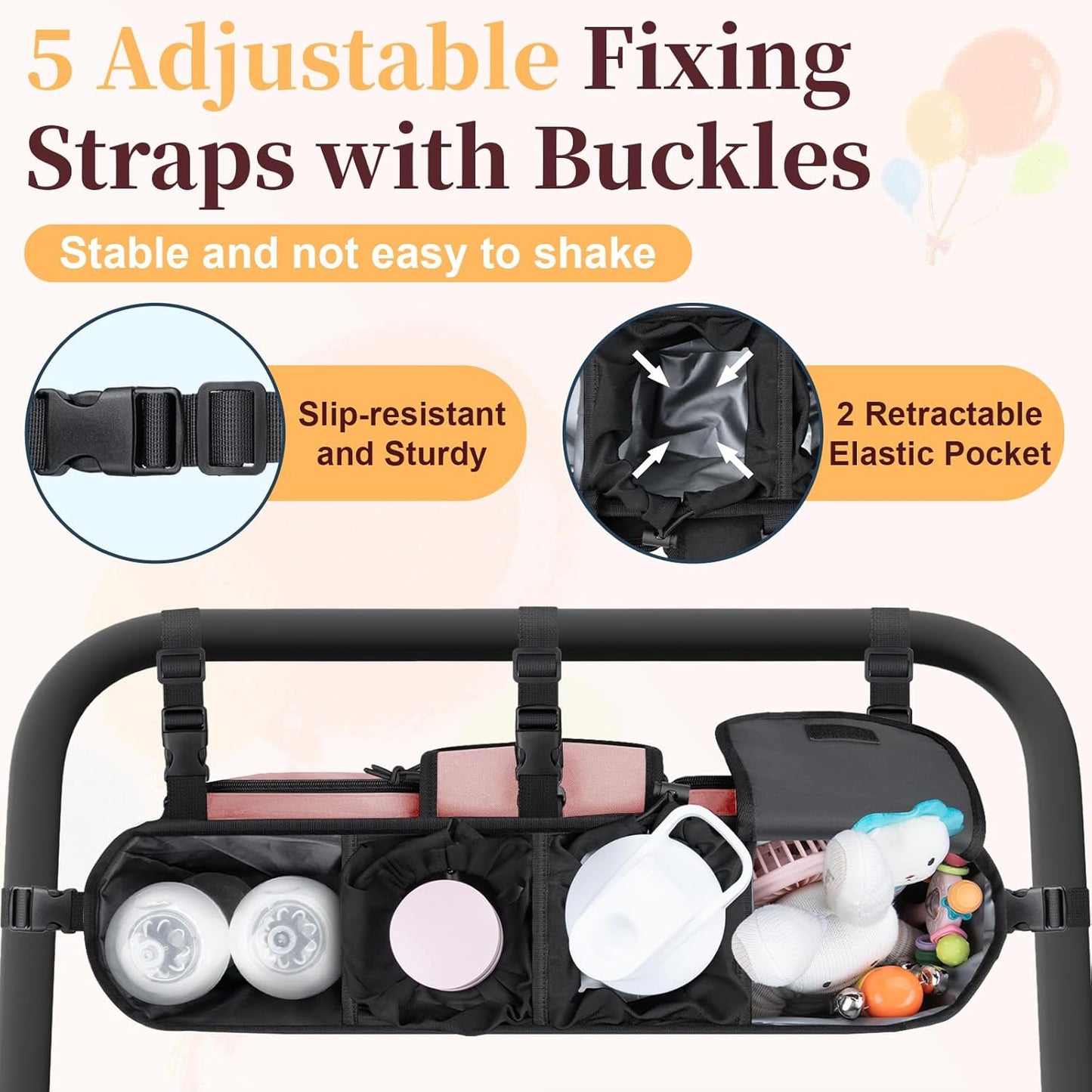GDNasist Double Stroller Organizer Compatible with Bob Duallie and Baby Jogger City Mini GT2, Double Baby Stroller Accessories with Cooler Bag, Parent Console Double Jogging Stroller Caddy, Black