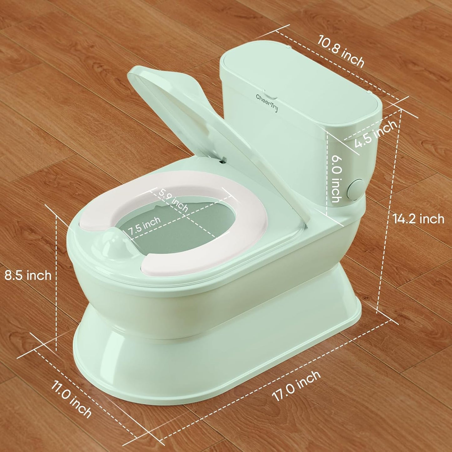 CheerTry 2-in-1 Toddler Potty Training Toilet - Larger Potty Chair & Detachable Training Seat for Boys & Girls Ages 1-3 with Flushing Sound, Wipes Storage, Toilet Paper Holder
