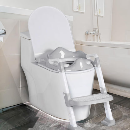 BRINJOY Potty Training Seat with Step Stool Ladder, Potty Toilet Toddler Seat w/Potty Training Chart & Cushion Handle, Kids Potty Training Toilet Chair for Girls Boys w/Non-Slip Pads Wide Step