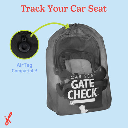 J.L. Childress Gate Check Travel Bag for Car Seats - Car Seat Travel Bag for Airplane, Includes AIRTAG Holder, Fits All Baby Carriers, Infant Carriers & Child Booster Seats - Neon Blue
