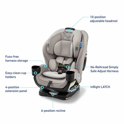 Graco Extend2Fit 3-in-1 Convertible Car Seat, 3 Modes – Rear Facing, Forward Facing Baby Car Seat and Highback Booster Seat, Adjustable Extension Panel for Extra Legroom, Ashten