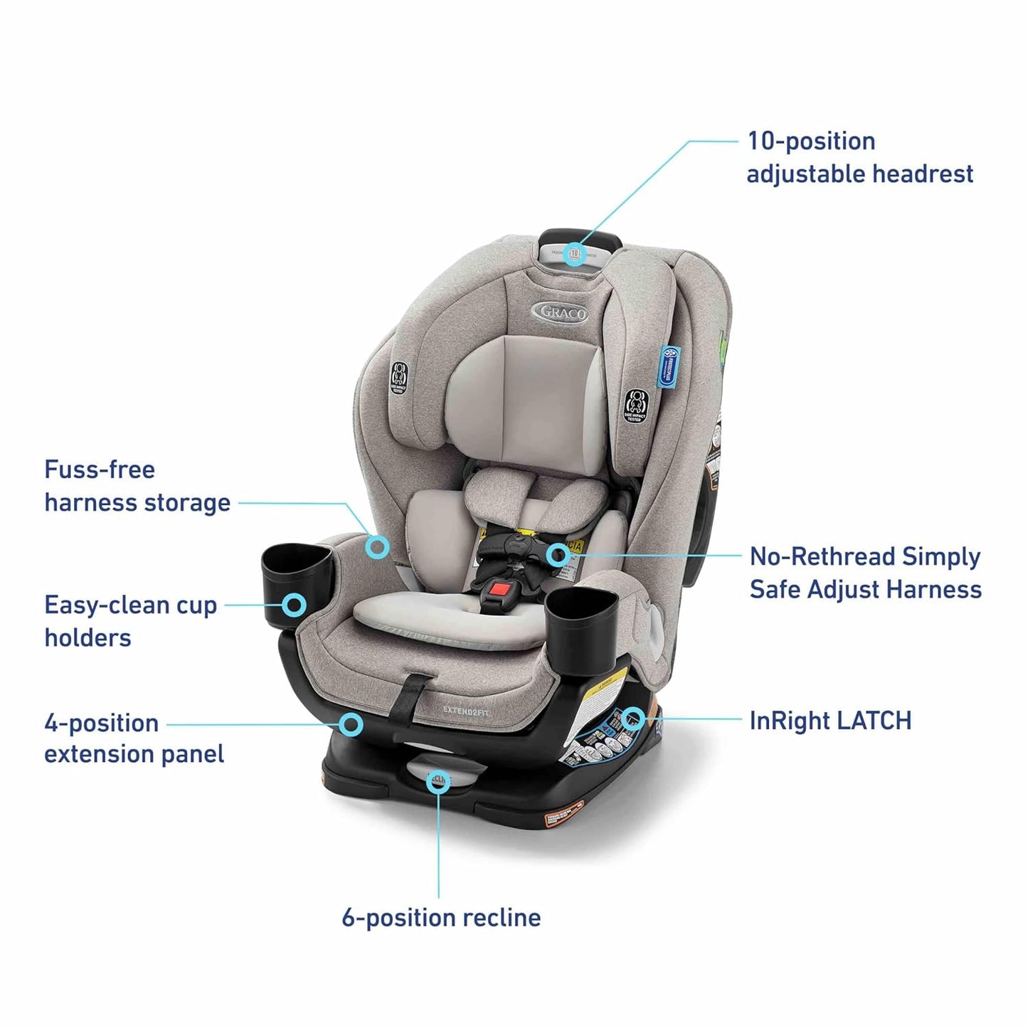 Graco® Extend2Fit Convertible Baby Car Seat, Rear and Forward Facing, Adjustable Extension Panel for Extra Legroom, Kenzie