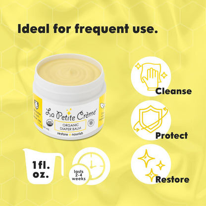 La Petite Creme French Organic Diaper Balm (4 oz) - Healing & Nourishing Diaper Cream - Gentle & Safe Liniment Baby Lotion - USDA Certified Organic - Baby Essentials for Newborn