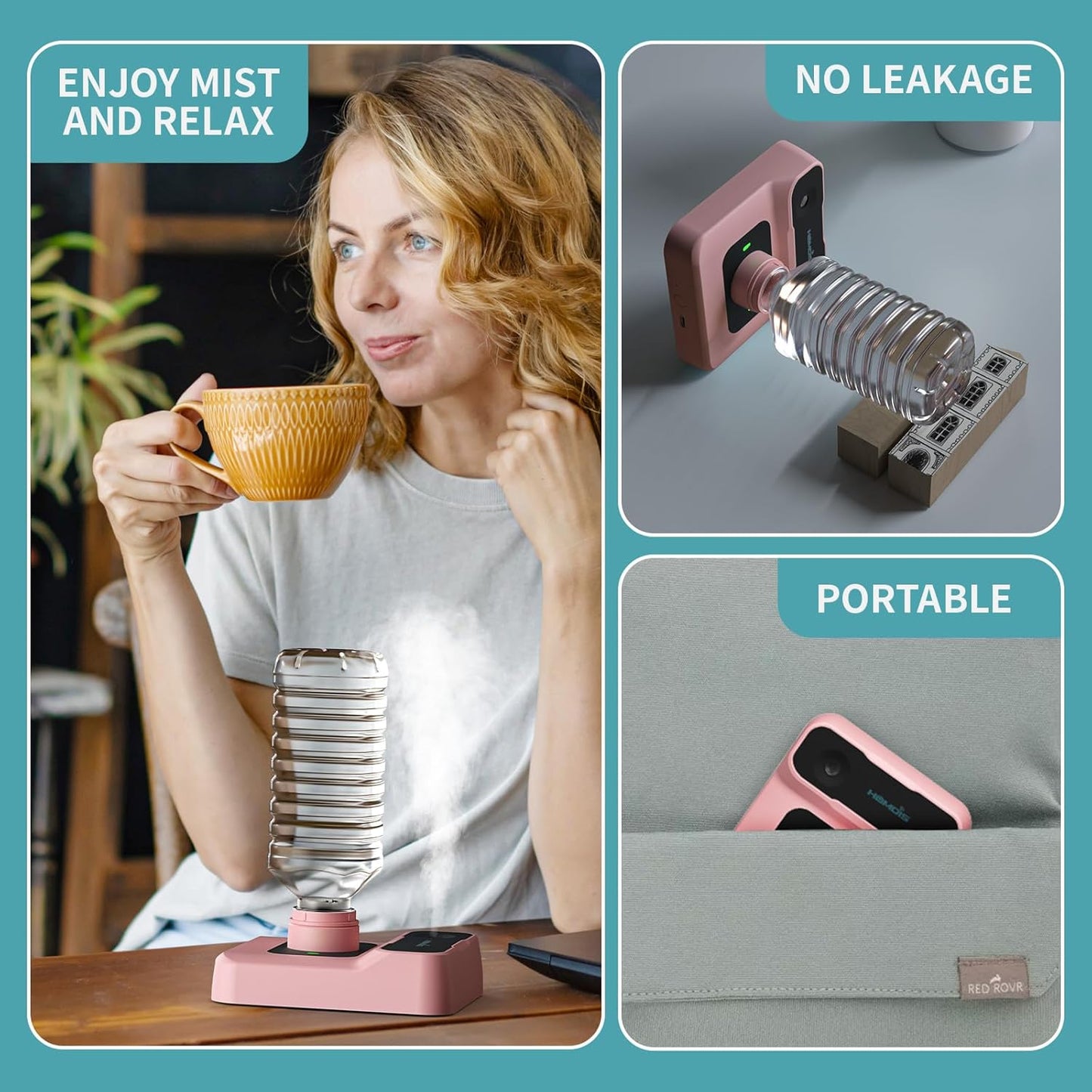 Travel Humidifier, Portable Small Humidifier for Plants, Bedroom, Office, Hotel or Car, 5000mAh Battery Operated Mini Cool Mist Humidifiers, Quiet 23dB, Auto-off, Night Light & BPA-Free, Green