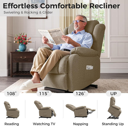 Amopatio Swivel Glider Recliner for Indoor, Nursery Rocker Chair Upholstered Single Sofa with Side Pockets and Footrest for Living Room Bedroom