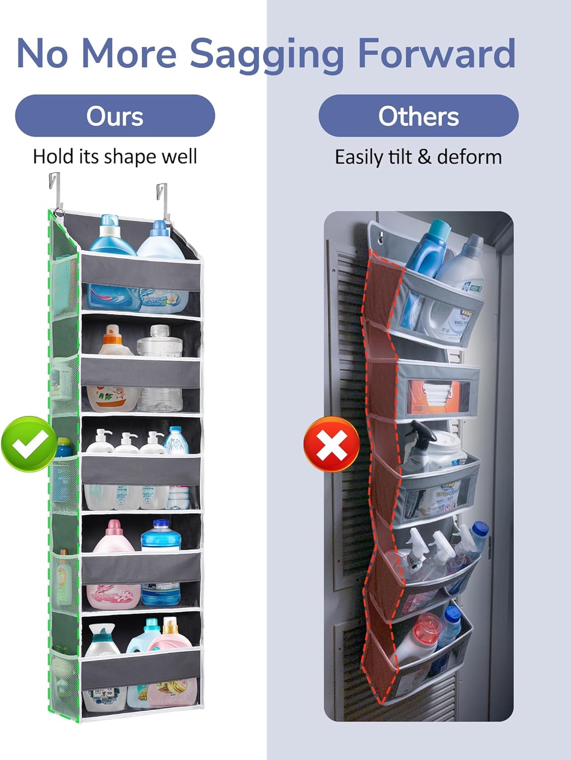 ULG 1 Pack Over Door Organizer with 5 Large and 10 Mesh Side Pockets, 44 lbs Weight Capacity Hanging Storage with Clear Window Kids Toys, Shoes, Diapers, Dark Grey, 5 Layers