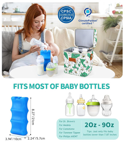 PIIOSER Breastmilk Cooler Bag with Ice Pack Fits 6 Baby Bottles Up to 9 Ounce, Insulated Baby Bottle Tote Bags, Double Layer Waterproof Leak-Proof with Shoulder Strap for Nursing & Working Mom (Grey)