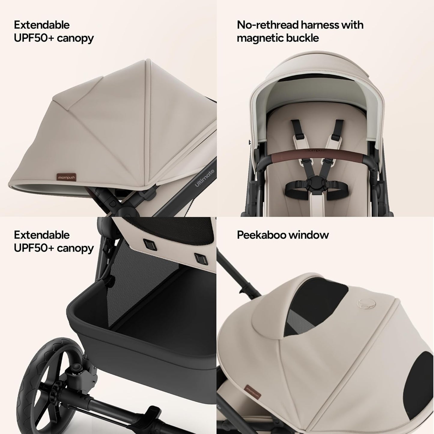 Mompush Ultimate2 Baby Stroller, Premium Convertible Full-Size Stroller for Toddler, Reversible Seat with One Hand Recline Adjustment, Car Seat Adapter Included