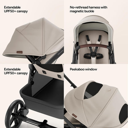 Mompush Ultimate2 Baby Stroller, Premium Convertible Full-Size Stroller for Toddler, Reversible Seat with One Hand Recline Adjustment, Car Seat Adapter Included