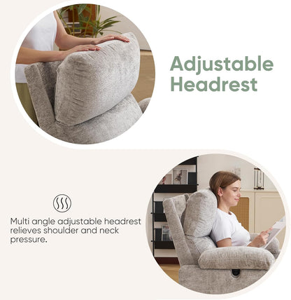 Rocking Chair Nursery with Adjustable Armrest for Breastfeeding, Glider Recliner Nursery Chair with Massage and Heat, Power Swivel Rocker Recliner with Adjustable Headrest, Corduroy, Beige