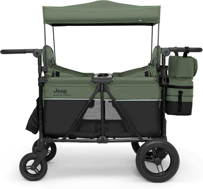 Jeep Wrangler Deluxe 4 Seater Stroller Wagon by Delta Children - Premium Quad Stroller Wagon for 4 Kids with Convertible Seats, Adjustable Push/Pull Handles, Removable Canopy & Flat Fold, Grey