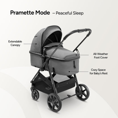Mompush Baby Stroller, Convertible 2-in-1 with Bassinet Option, Infant Car Seat Compatible, Includes Adapter - Sturdy Full-Size Infant Stroller for Family Adventures