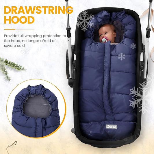 Orzbow Universal Footmuff for Stroller, Winter Warm Baby Bunting Bag, Waterproof Windproof Warm Polar Fleece Lined for Toddler Sleeping Bag, Blue