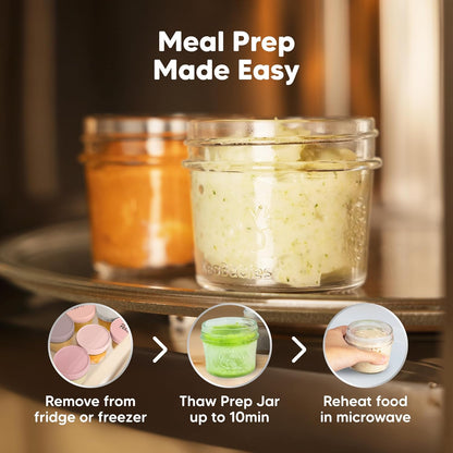 KeaBabies 12pk 4oz Glass Baby Food Containers with Lids - Leak-Proof, Microwavable Small Glass Jars, Baby Purees & Toddler Snack Storage Containers, BPA-Free, Dishwasher & Freezer Safe (Nord)