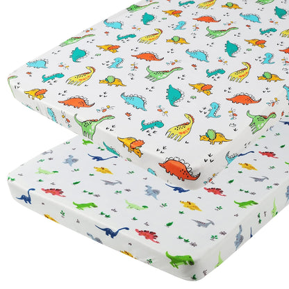 Onacosht Pack and Play Sheets 3 Pack for Baby Boy, Stretchy Jersey Knitted Portable Mini Crib Sheets Playard Mattress Cover, Woodland Animal Elephant Fox Lion Bear Giraffe Zebra Printing