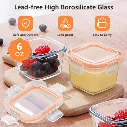 Luvan 7oz Glass Baby Food Containers, 12 Pack with Leakproof Lids, Stackable, Freezer Safe, Baby Bullet Containers for Fruit Purees and Vegetable Mashes