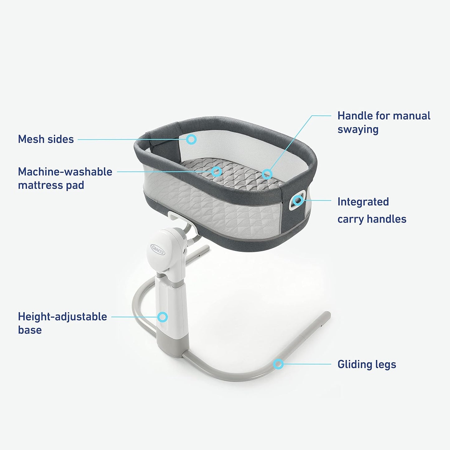 Graco® DreamMore Bedside, Newborn, Travel, Portable Bassinet for Newborn Babies to 6 Months, Willow