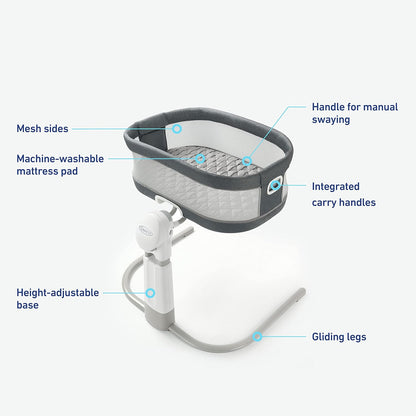 Graco® DreamMore Bedside, Newborn, Travel, Portable Bassinet for Newborn Babies to 6 Months, Willow