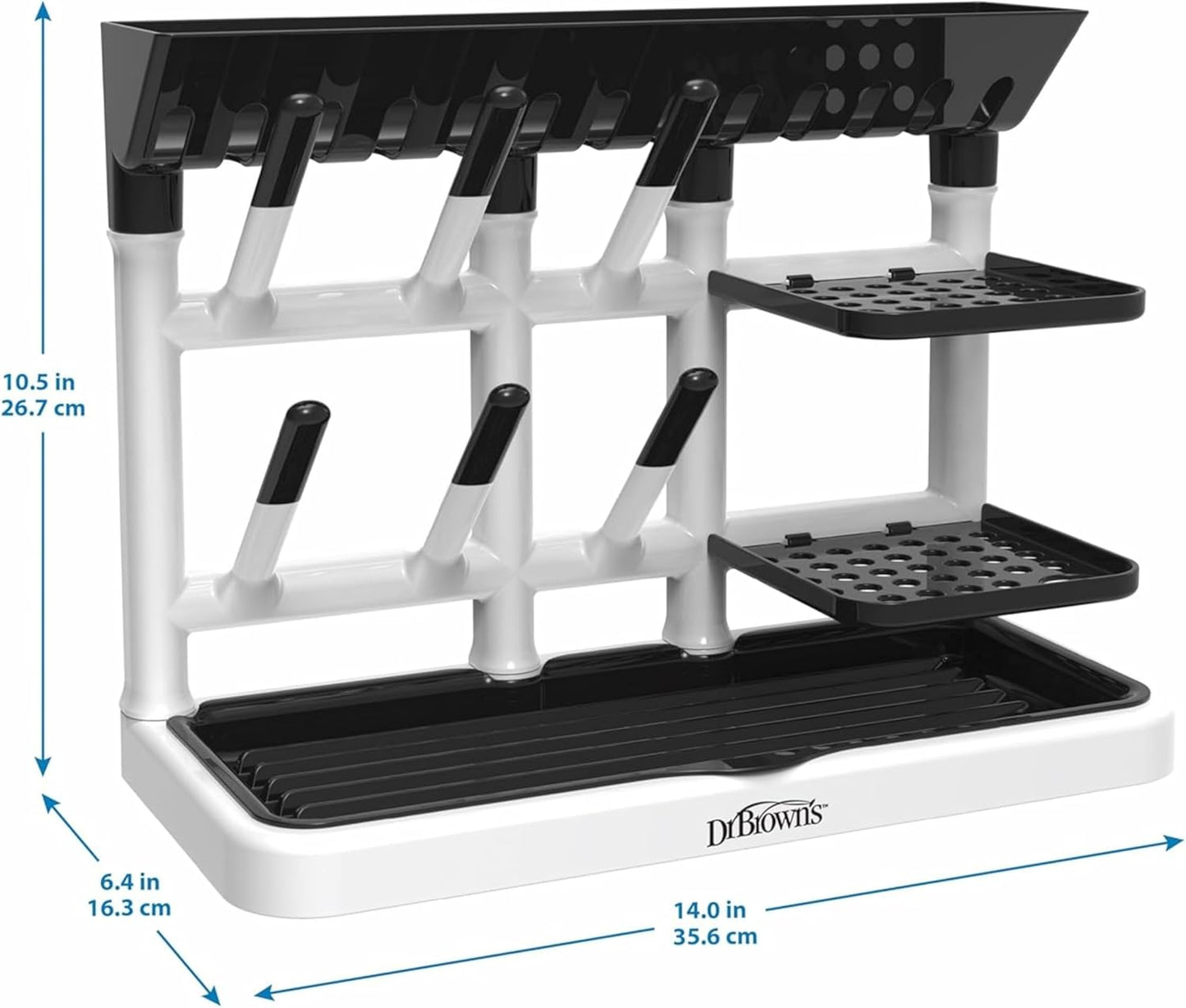 Dr. Brown's Baby Bottle Drying Tower, Stand-Up Countertop Drying Rack with Organized Storage for Baby Essentials, Space Saving Vertical Rack, Gray/White