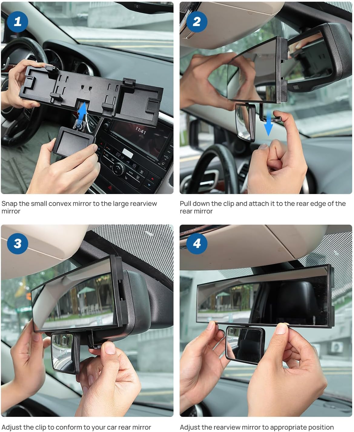 JOYTUTUS Car Rear View Mirror with Baby Mirror, Universal 11 Inch Panoramic Convex Rearview, Clip-On Wide Angle Rear View Reduce Blind Spot Effectively for Car and Can Keep an Eye on the Back Seat