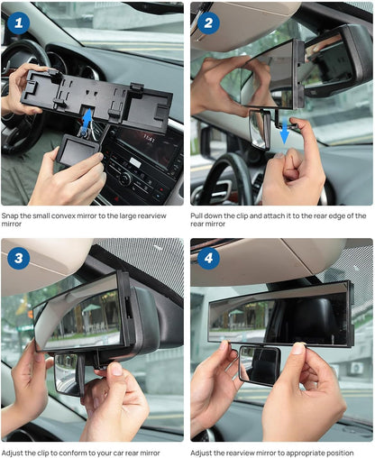JOYTUTUS Car Rear View Mirror with Baby Mirror, Universal 11 Inch Panoramic Convex Rearview, Clip-On Wide Angle Rear View Reduce Blind Spot Effectively for Car and Can Keep an Eye on the Back Seat