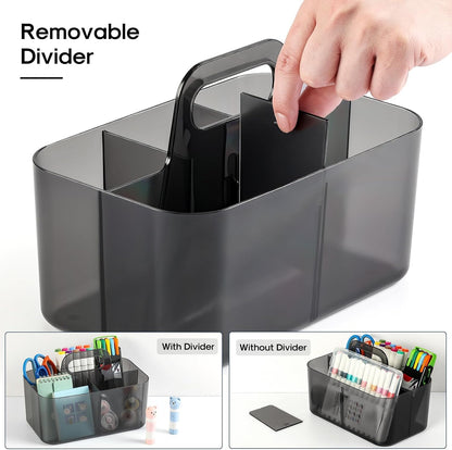 Multiuse Caddy Organizer with Handle, Portable Divided Plastic Tote Bin - Art Craft, Stationary Pen Marker Crayons, Makeup Hair Supplies Storage - Bathroom, Classroom, Dorm, Office, Desk Holder - Pink