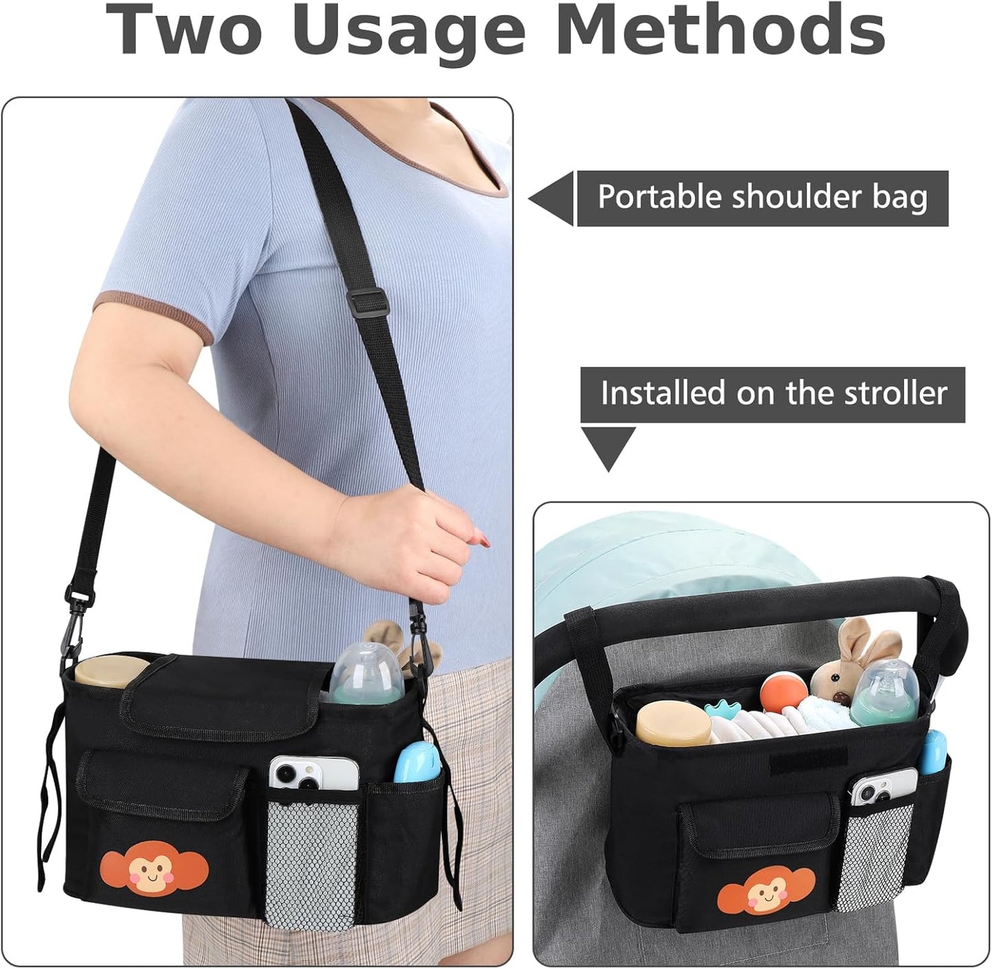 Accmor Universal Stroller Organizer with Cup Holder and Shoulder Strap, Stroller Bag Caddy Organizer Fits for Uppababy, Baby Jogger, Britax Strollers