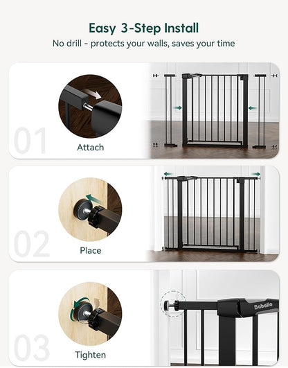 Babelio 36" Tall Baby Gate, PressGuard P7, 29-55" Auto Close Pressure Mounted Dog Gate for Doorways & Hallway, Basics Easy Walk Thru Pet Gate, Extra Wide Metal Child Gate, Black