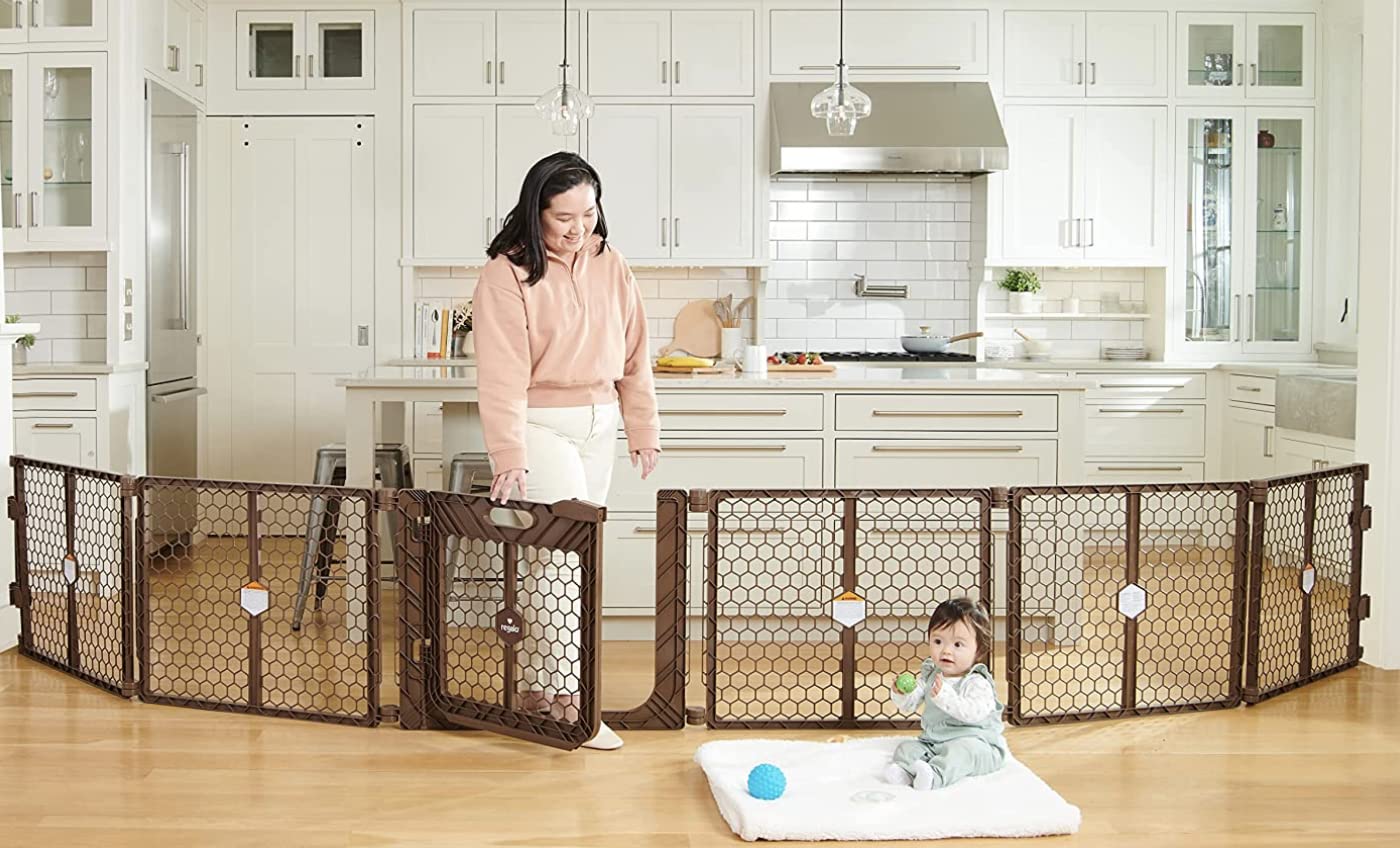 Regalo Safety 192" Super Wide Baby Gate & Play Yard, 2-in-1 Adjustable Playpen for Babies, Toddlers & Pets, Includes Wall Mount Kit, Plastic, Gray