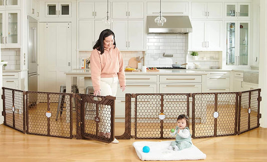 Regalo Safety 192" Super Wide Baby Gate & Play Yard, 2-in-1 Adjustable Playpen for Babies, Toddlers & Pets, Includes Wall Mount Kit, Plastic, Gray