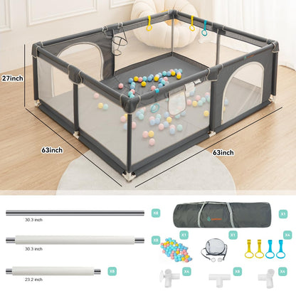 COMOMY Playpens for Babies and Toddlers, Small Baby Play Pens, Activity Center for Safe and Non-Slip Baby Fence, Full Mesh Design, Indoor & Outdoor Kids Activity Center (Dark Grey, 36"x36")