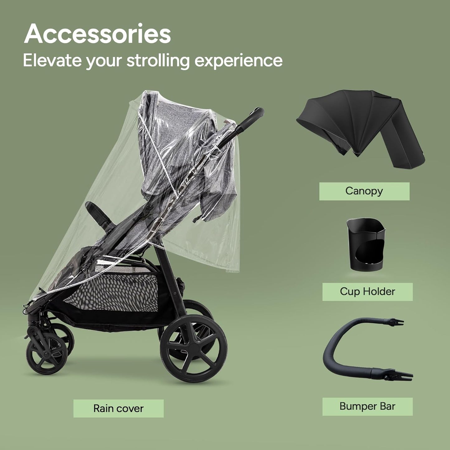Mompush Nova Infant Baby Stroller for Newborn to Toddler, Oversized Seat up to 50 lbs, All-Terrain 10" Wheels & Suspension, One-Hand Fold; Lie-Flat Mode; UPF 50+ Canopy
