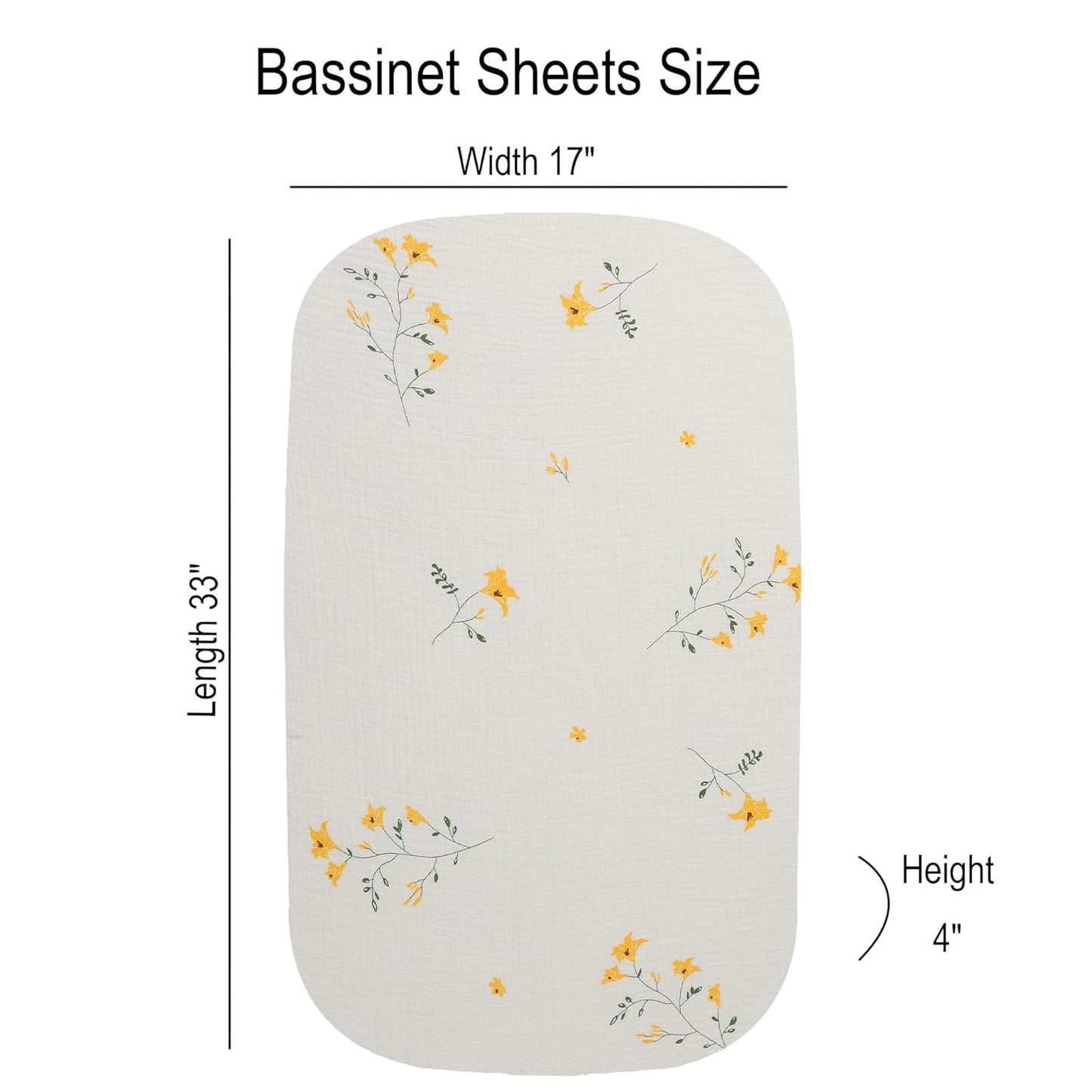 Onacosht Muslin Bassinet Sheets 3 Pack, 100% Cotton Baby Fitted Sheet 33" x 19" Compatible with Mika Micky, KoolaBaby (3 in 1), BabyBond, HARPPA and RICUTON Bedside Bassinet, Green, Floral and Cactus