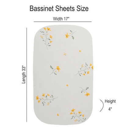Onacosht Muslin Bassinet Sheets 3 Pack, 100% Cotton Baby Fitted Sheet 33" x 19" Compatible with Mika Micky, KoolaBaby (3 in 1), BabyBond, HARPPA and RICUTON Bedside Bassinet, Green, Floral and Cactus