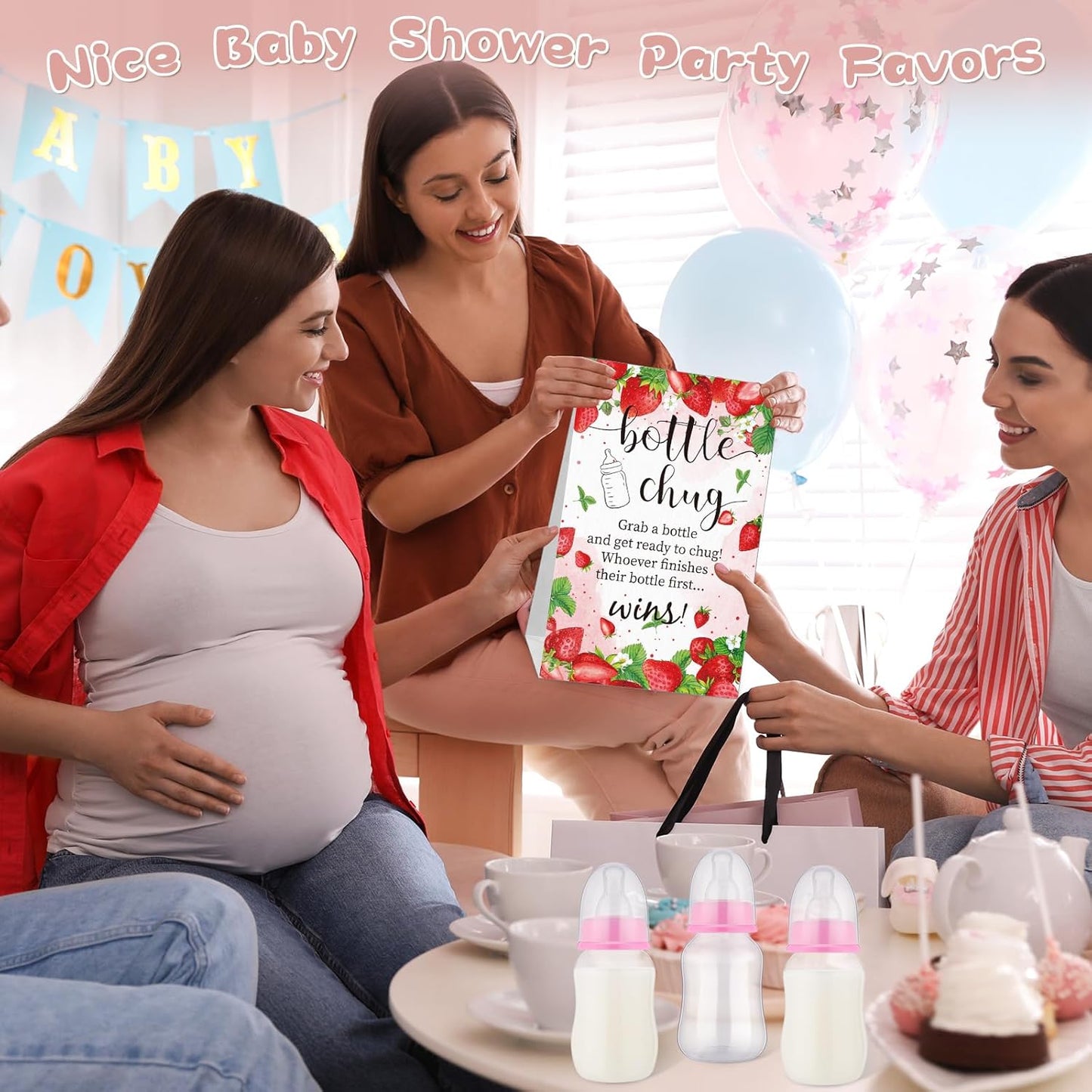 TrelaCo Bottle Chug Baby Shower Game 20 Pcs Baby Bottles Shower Favor with 1 Greenery Theme Sign for Gender Reveal Party Supplies Gifts(Green)