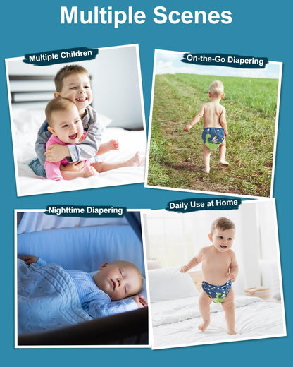 babygoal Cloth Diaper Covers 6 Pack with Wet Bag for Fitted Diapers and Prefolds with Double Gussets, Adjustable and Reusable for Baby Boys and Girls