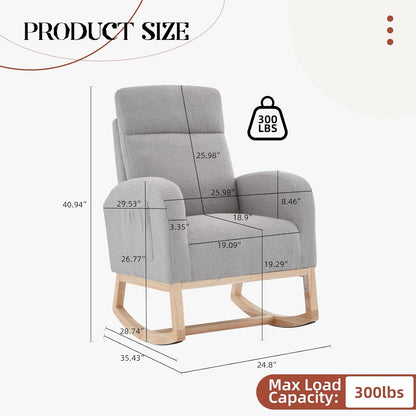 GarveeHome Rocking Chair Nursery,Glider Chair Nursery Chair with High Back and Side Pocket, Rocking Accent Armchair with Rubber Wood Legs for Living Room/Bedroom/Nursery