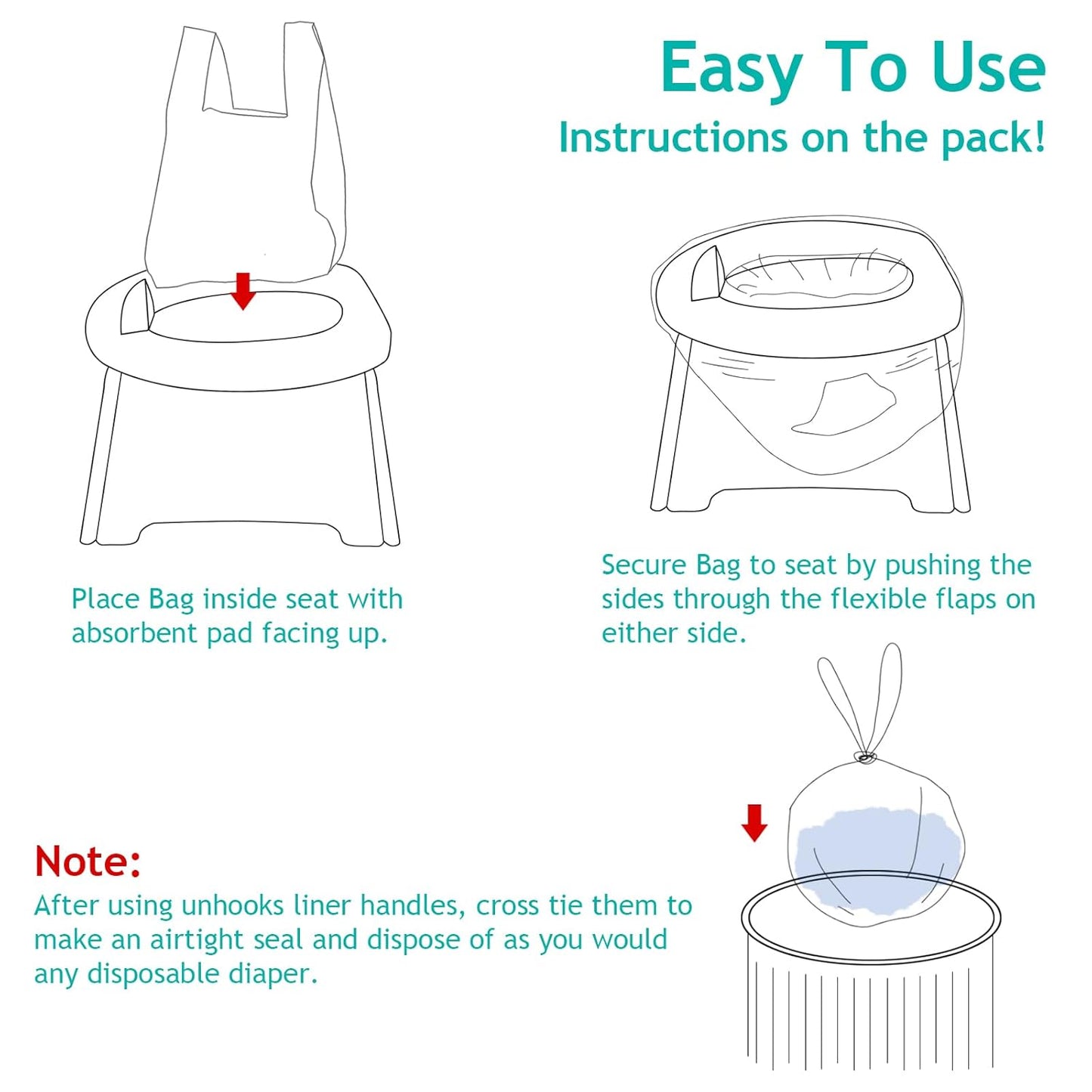 Disposable Portable Potty Liner Bags with Super Absorbent Pads - Universal Fit for Most Potty Training Chairs, Outdoors Travel Baby Toilet Liners Leak-Proof for Home & Travel - 36 Packs