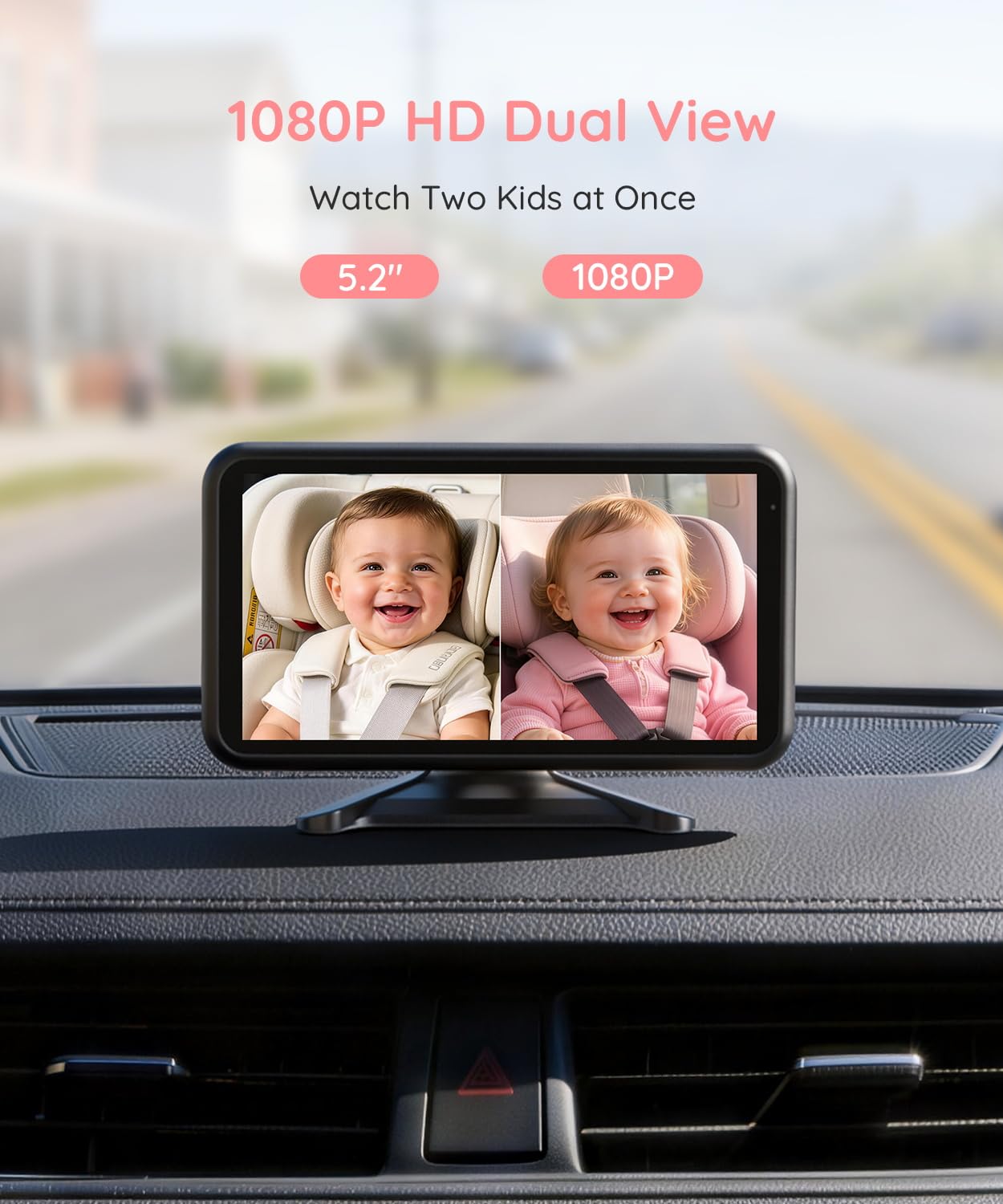 LUCKVIEW BM2 PRO Dual Baby Car Camera, 5.2" 1080P HD Display for Rear-Facing Car Seats, IR Night Vision, Anti-Shake Mount, Easy Install – Ideal for Parents with 2 Kids and Pets (Blue)