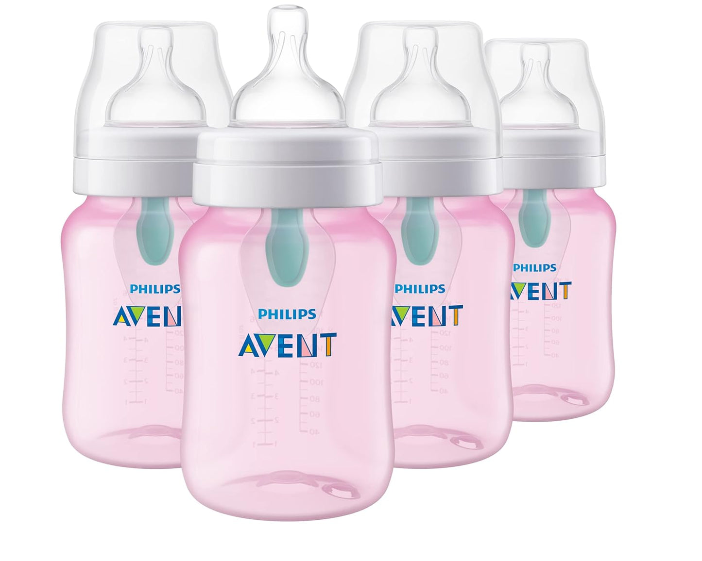 Philips Avent Anti-Colic Bottle with AirFree Vent, 4oz, with Flow 1 Nipples, 0m+, 4pk, Clear, SCY701/04