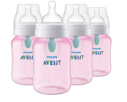 Philips Avent Anti-Colic Bottle with AirFree Vent, 4oz, with Flow 1 Nipples, 0m+, 4pk, Clear, SCY701/04