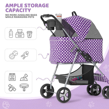 Magshion Compact Pet Stroller for Small-Medium Dogs/Cats up to 22lbs, 4-Wheel Lightweight Umbrella Shaped Portable Puppy Travel Jogger with Breathable Mesh, Cup Holder & Rear Storage, Black